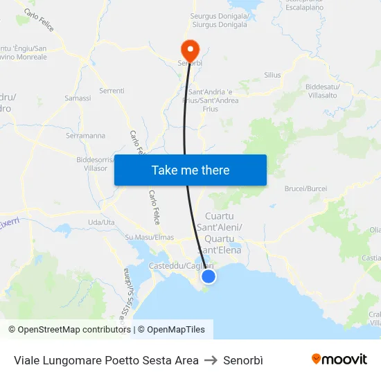 Poetto Waterfront Boulevard Sixth Area to Senorbì map