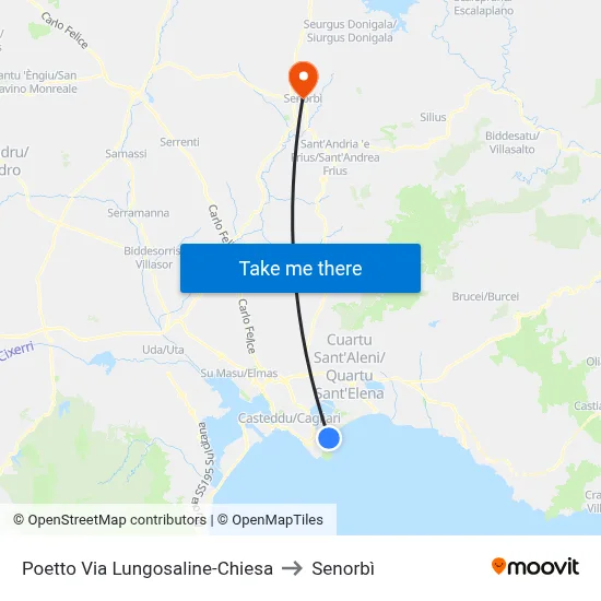 Poetto Lungosaline Street-Church to Senorbì map