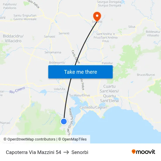 54 Mazzini Street Capoterra to Senorbì map