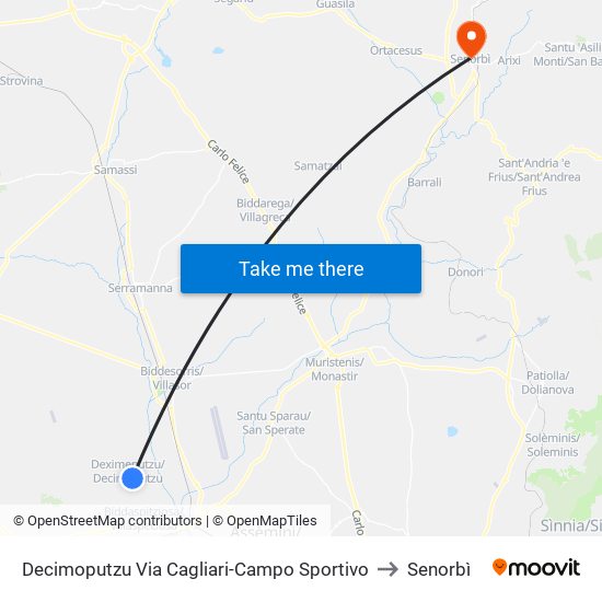 Decimoputzu Via Cagliari-Campo Sportivo to Senorbì map