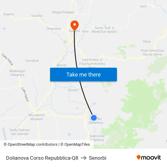 Dolianova Corso Repubblica-Q8 to Senorbì map