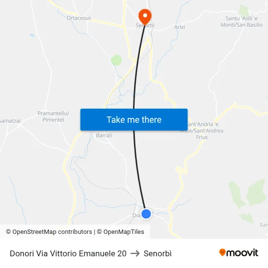 Donori Vittorio Emanuele Street 20 to Senorbì map