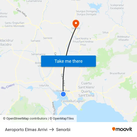 Elmas Airport Arrivals to Senorbì map