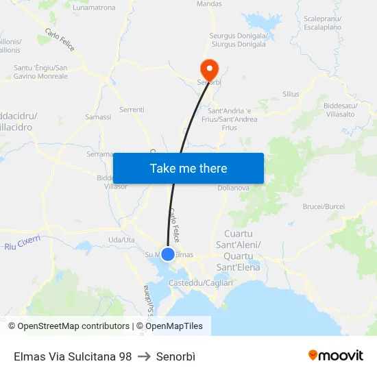 Elmas Sulcitana Street 98 to Senorbì map