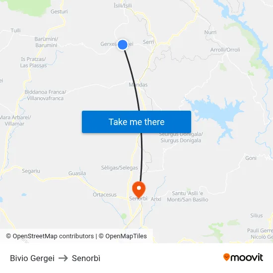 Gergei Junction to Senorbì map