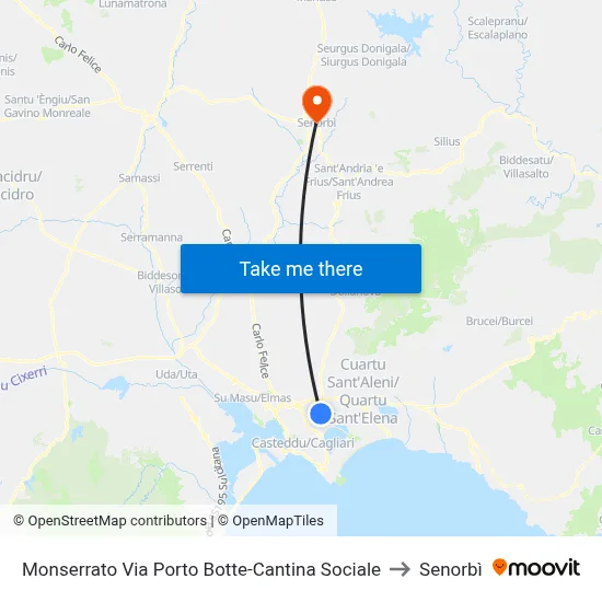 Monserrato Porto Botte Road-Social Winery to Senorbì map