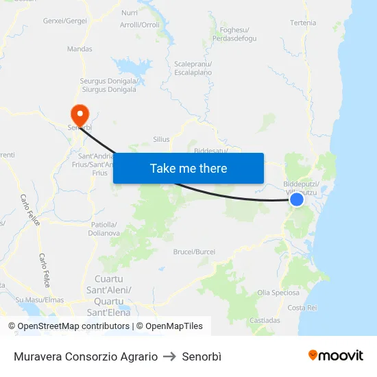 Muravera Agricultural Consortium to Senorbì map