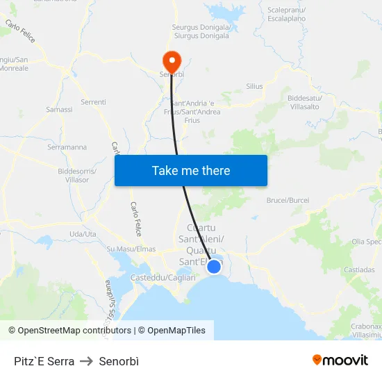 Pitz'e Serra to Senorbì map
