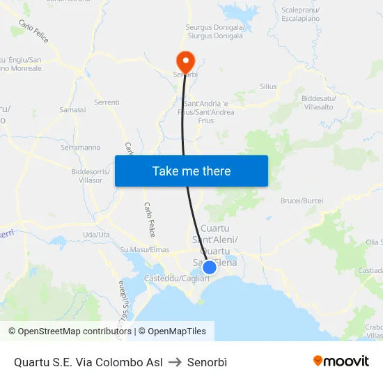 Quartu Sant'Elena Colombo Street Health Center to Senorbì map