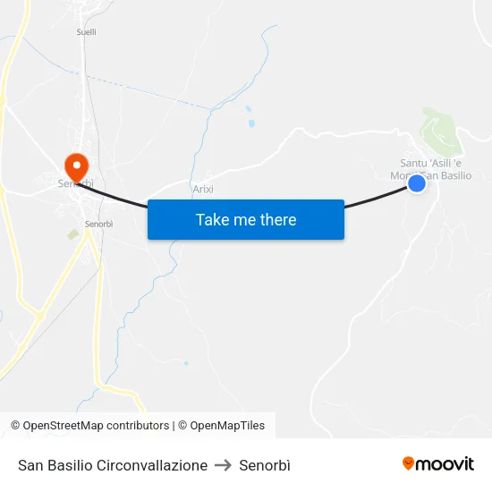 San Basilio Ring Road to Senorbì map