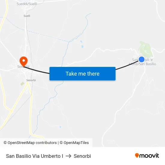 San Basilio Via Umberto I to Senorbì map