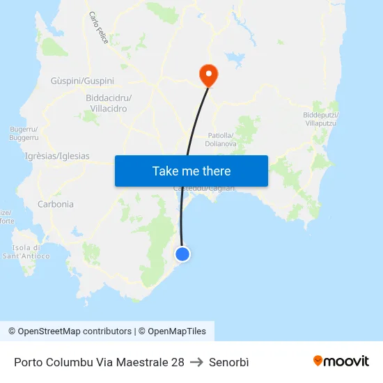 Porto Columbu Maestrale Street 28 to Senorbì map