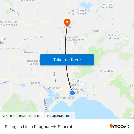 Selargius Pitagora High School to Senorbì map