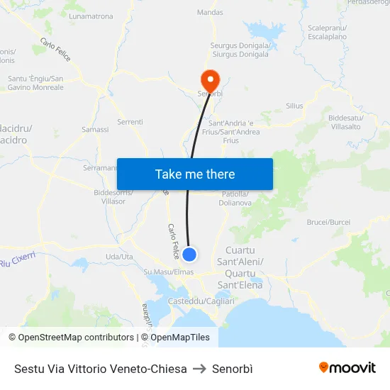 Sestu Via Vittorio Veneto-Church to Senorbì map