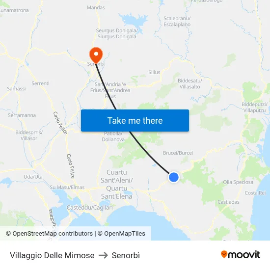 Mimose Village to Senorbì map