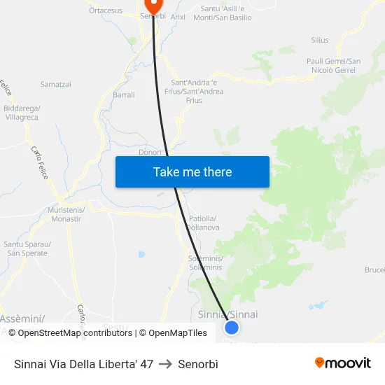 Sinnai Liberty Street 47 to Senorbì map