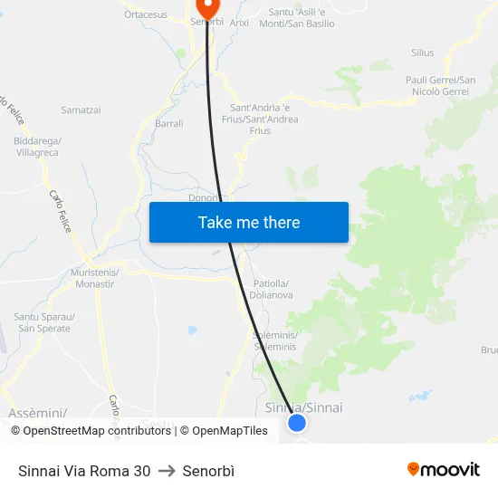 Sinnai 30 Roma Street to Senorbì map