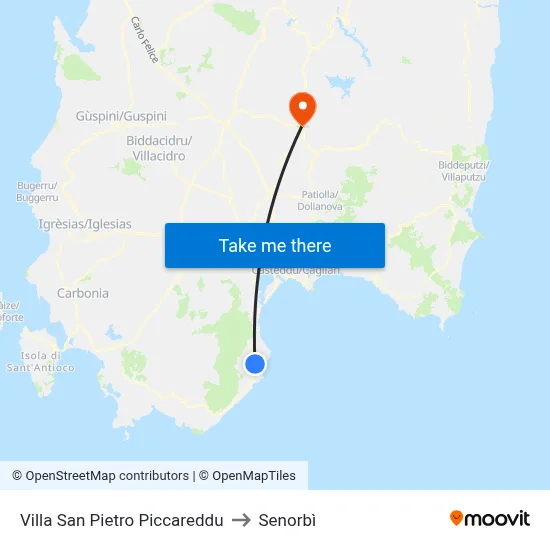 Villa San Pietro Piccareddu to Senorbì map