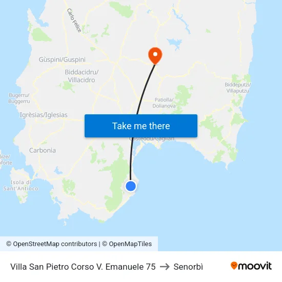 Villa San Pietro Victor Emmanuel Course 75 to Senorbì map