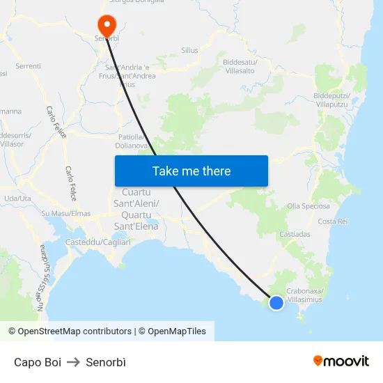Capo Boi to Senorbì map