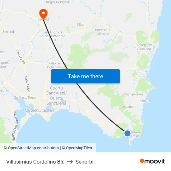 Villasimius Cordolino Blue to Senorbì map