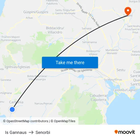Is Gannaus to Senorbì map
