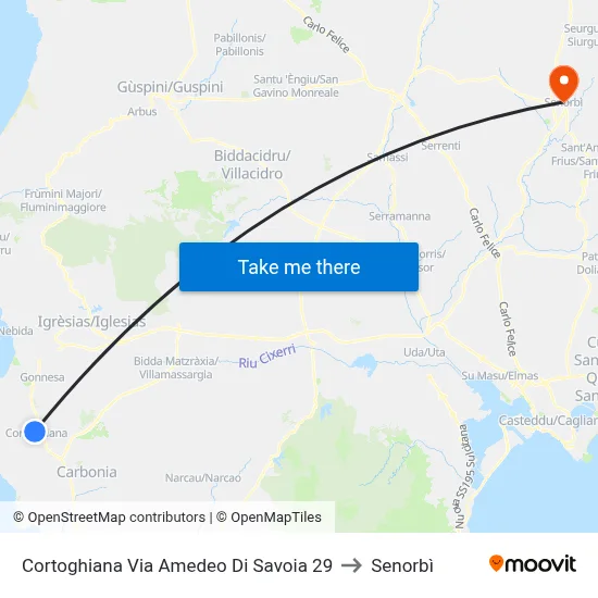 Cortoghiana Via Amedeo Di Savoia 29 to Senorbì map