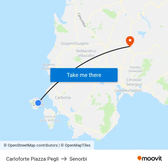 Carloforte Piazza Pegli to Senorbì map