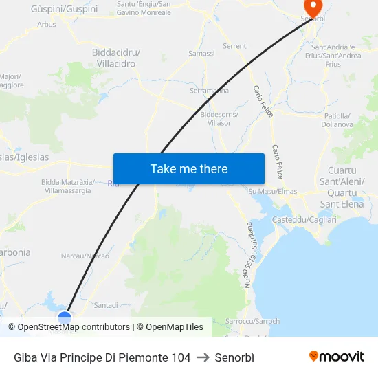 Giba Via Principe Di Piemonte 104 to Senorbì map