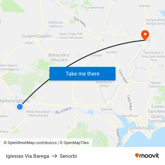 Iglesias Barega Street to Senorbì map