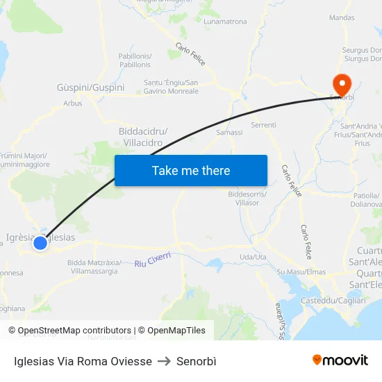 Iglesias Roma Street Oviesse to Senorbì map