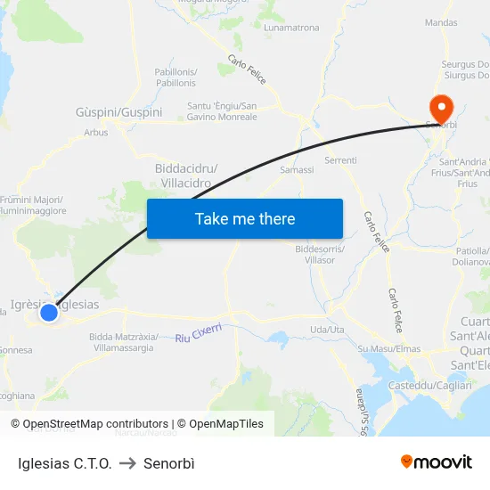 Iglesias CTO to Senorbì map