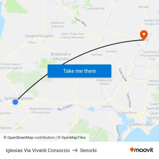 Iglesias Vivaldi Street Consortium to Senorbì map