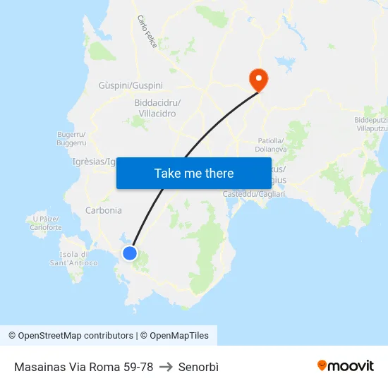Masainas Roma Street 59-78 to Senorbì map