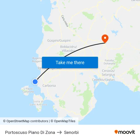 Portoscuso Development Zone to Senorbì map