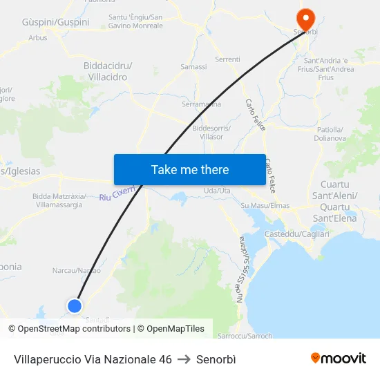 Villaperuccio Via Nazionale 46 to Senorbì map