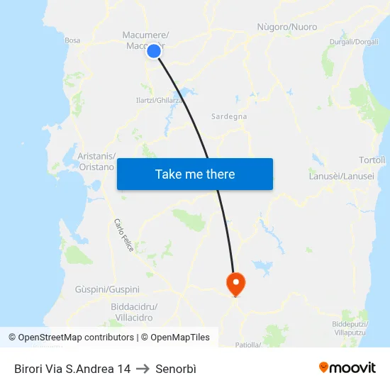 Birori St. Andrea Street 14 to Senorbì map