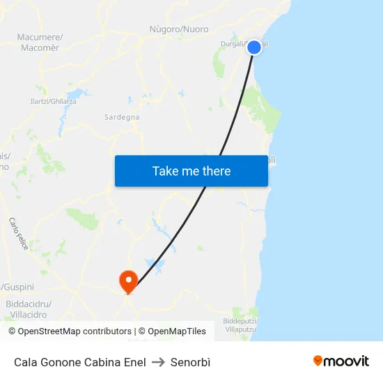 Cala Gonone Enel Cabin to Senorbì map