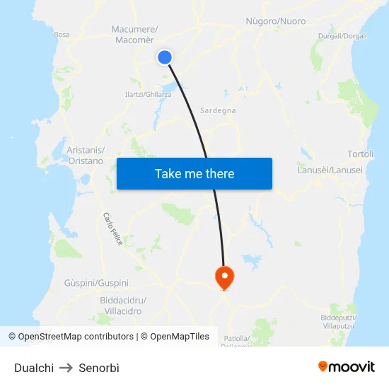 Dualchi to Senorbì map