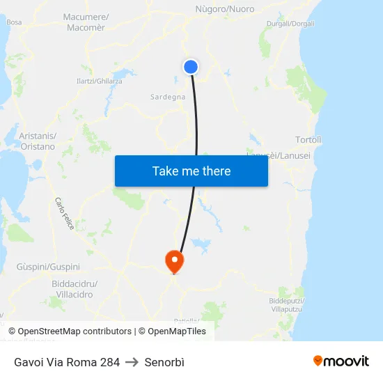Gavoi Via Roma 284 to Senorbì map