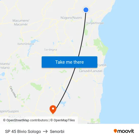 SP 45 Sologo Junction to Senorbì map