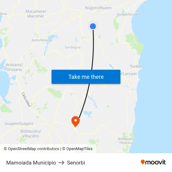 Mamoiada Town Hall to Senorbì map