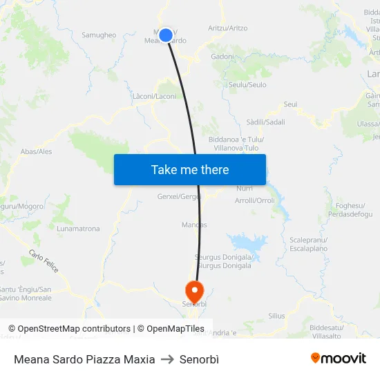 Meana Sardo Maxia Square to Senorbì map