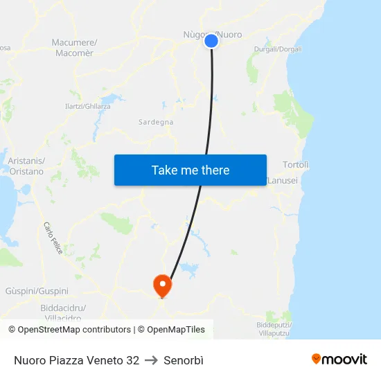 Nuoro Veneto Square 32 to Senorbì map