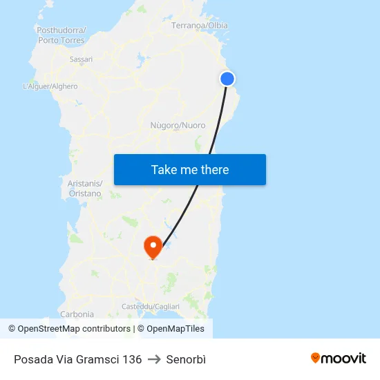 136 Gramsci Street - Posada to Senorbì map