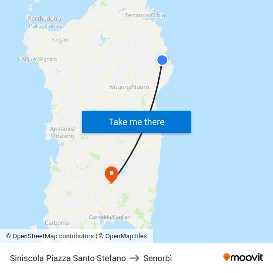 Siniscola Piazza Santo Stefano to Senorbì map
