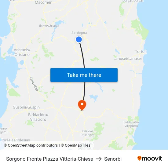 Sorgono Opposite Victory Square-Church to Senorbì map