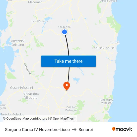 Sorgono Corso IV November-High School to Senorbì map