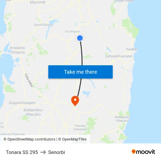 Tonara State Road 295 to Senorbì map