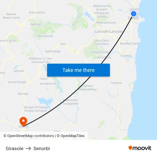 Girasole to Senorbì map